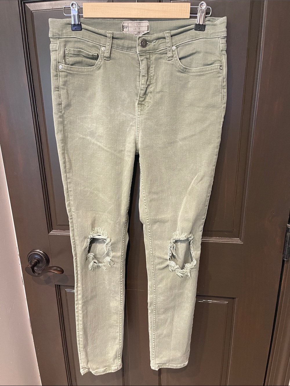 Free People Olive Green Distressed Skinny Jeans